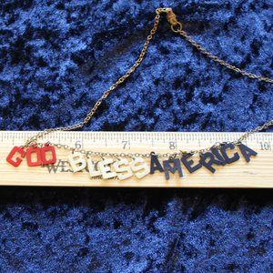 Gold toned Necklace with God Bless America charms